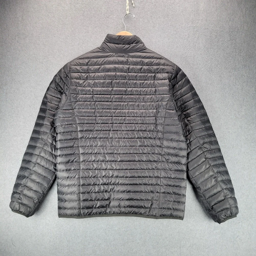 Eddie Bauer EB650 Down Puffer‎ Jacket Mens Medium Gray Yellow Full Zip Quilted